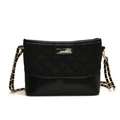 Quilted black crossbody bucket bag with gold chain strap and glossy contrast base - No Pendant / Black