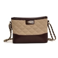 Quilted diamond lattice chain shoulder bag in beige and burgundy contrast leather - No Pendant / Khaki
