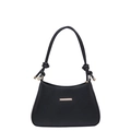 Classic black leather underarm bag with gold metal trim and stylish shoulder strap knot - Black