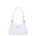 Minimalist white faux leather underarm bag with knot strap and gold metal hardware - White