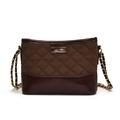 Quilted brown shoulder bucket bag with stylish lattice design and gold chain strap - No Pendant / Brown