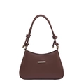 Minimalist vintage dark brown leather underarm bag with gold metal plate detail - Brown