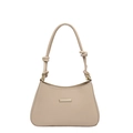 Minimalist tan PU leather underarm bag with golden metal buckle and knot strap detail - Khaki