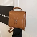 Brown vintage oil wax leather tote backpack with large capacity and retro metal buckle design - Brown Without Pendant