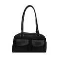 Borsa a spalla nera texture coccodrillo con doppie tasche frontali e fibbie argento - Nero
