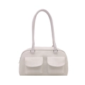 White crocodile pattern hobo bag with top zipper and double shoulder straps - White