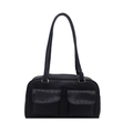 Borsa a spalla in ecopelle blu scuro con goffratura coccodrillo e due tasche anteriori - Blu