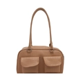 Borsa sottobraccio marrone effetto coccodrillo con doppie tasche frontali e tracolla - Cachi