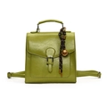 Grass green wax leather large capacity tote backpack with vintage silver buckle - With Pendant / Green