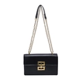Chic black crossbody bag with gold chain strap and geometric metal buckle closure - Black