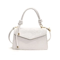 White faux leather crossbody bag featuring 3D floral embossing and gold hardware detail - White