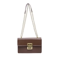 Sac bandoulière chic en similicuir marron foncé avec chaîne dorée et fermoir carré - Marron
