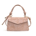 Pink crossbody bag with lotus and koi fish embossing and woven handle for women - Pink