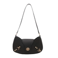 Minimalist black crescent shoulder bag with gold twist lock and rivets in 2025 retro style - Black