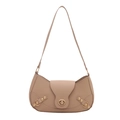 Modern beige half-moon shoulder bag with golden twist lock and rivet details - Khaki