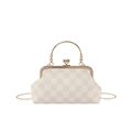 Borsa Boston retrò beige con motivi floreali e tracolla a catena dorata - Bianco