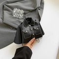 Mini black jacket shaped crossbody bag with contrast stitching and silver chain strap - Black