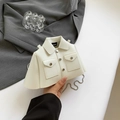 Creative white shirt-shaped crossbody bag with silver chain and metal button details - White