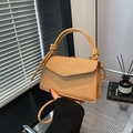 Modern hand-woven envelope shoulder bag with artistic knot handle and crossbody strap - Tan