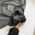 Mini black jacket shaped crossbody bag with contrast stitching and silver chain strap - Jacket Shape Black Style (zz3128)