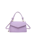 Lavender woven crossbody bag with knot handle and gold hardware on white background - Purple