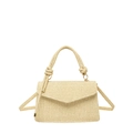 Beige woven straw crossbody bag with envelope flap and knotted handle for summer - Khaki