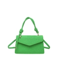 Minimalist bright green woven handbag with knotted top handle and flap closure - Green