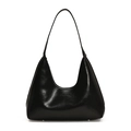 Glänzende schwarze Halbmond-Hobo-Tasche für Damen mit minimalistischem Retro-Design - Schwarz