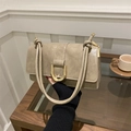 Elegant khaki baguette bag with gold U-buckle and knotted handle in French style - Khaki