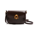 Borsa a sella vintage minimalista marrone scuro in pelle lucida con fibbia dorata - Marrone