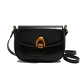Borsa a sella minimalista in pelle PU nera con fibbia a ferro di cavallo dorata - Nero