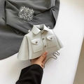 Silver jacket-shaped mini chain bag with collar and button details in pearly finish - Silver