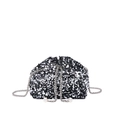 Borsa a secchiello glitterata con paillettes nero e argento, catena e perle - Argento