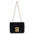 Borsa a tracolla retrò in velluto nero con catena dorata e trama trapuntata - Nero