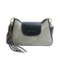 Borsa a tracolla in tessuto grigio e pelle nera con nappe intrecciate e logo dorato - Verde Chiaro senza Ciondolo