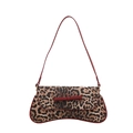 Retro-Schultertasche mit Leopardenmuster, roter Schleife und gewölbtem Boden - Roter Leopardenprint