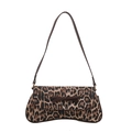 French retro leopard print underarm bag with dark brown bow detail and slim strap - Leopard Coffee