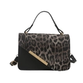 Chic leopard print and black leather patchwork crossbody bag with gold hardware - Black