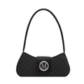 Classic black underarm bag with M-letter monogram pattern and silver metal buckle - Black