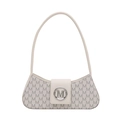 Chic beige shoulder bag with all-over M-letter pattern and silver logo buckle - White