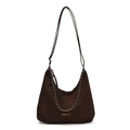 Borsa hobo in pelle scamosciata marrone scuro con catena in metallo e tracolla morbida tracolla - Caffè Senza Ciondolo