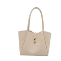 Minimalist beige tote bag with long shoulder straps and golden rectangular buckle closure - White