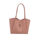 Pink faux leather tote bag with elegant gold buckle and long shoulder straps - Pink