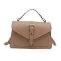 Chic tan leather flap handbag with gold buckle detail and adjustable crossbody strap - Khaki