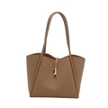 Minimalist brown faux leather tote bag for women featuring stylish golden metal buckles - Khaki