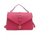 Minimalist magenta PU leather crossbody bag with decorative golden buckle and top handle - Rose Pink