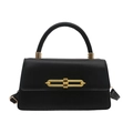 Sac à main minimaliste en cuir noir mat avec fermoir doré et poignée supérieure - Noir