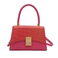 Trendige Handtasche in Pink mit goldener Krokodilprägung und Metall-Drehverschluss - Rosa