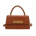 Caramel brown leather shoulder bag with gold metal clasp and adjustable strap - Brown