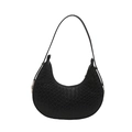 Minimalist black woven hobo shoulder bag with crescent shape and smooth zipper closure - Black (Woven Texture)